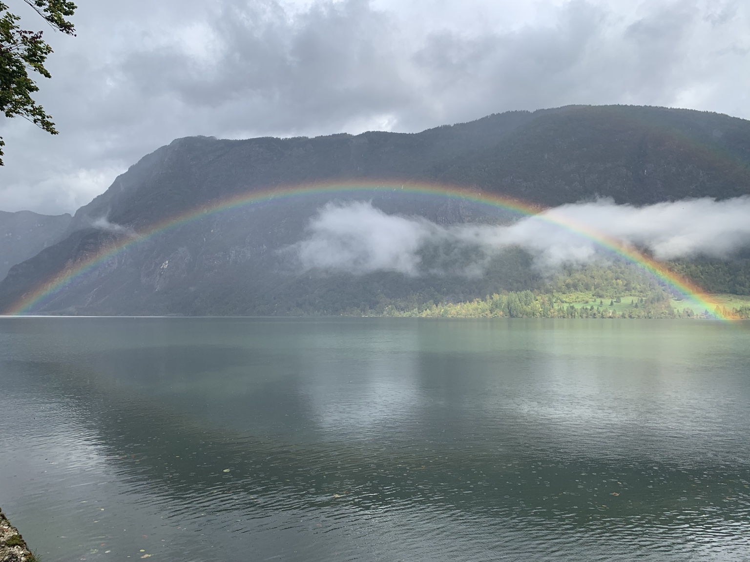 A rainbow over mountain landscape
